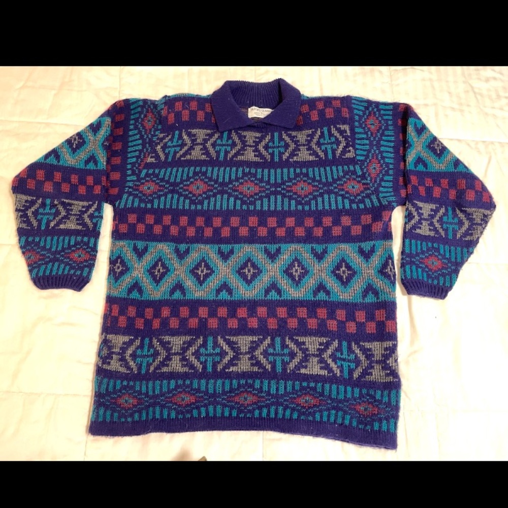 Vintage Alfred Dunner Sweater Women Large Collared Vintage 90s Teal Blue Purple